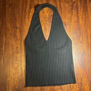 Vince Black Ribbed Fitted Tank Top